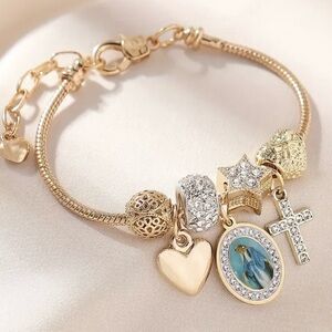 Elegant Gold Charm Bracelet with Crystal Accents